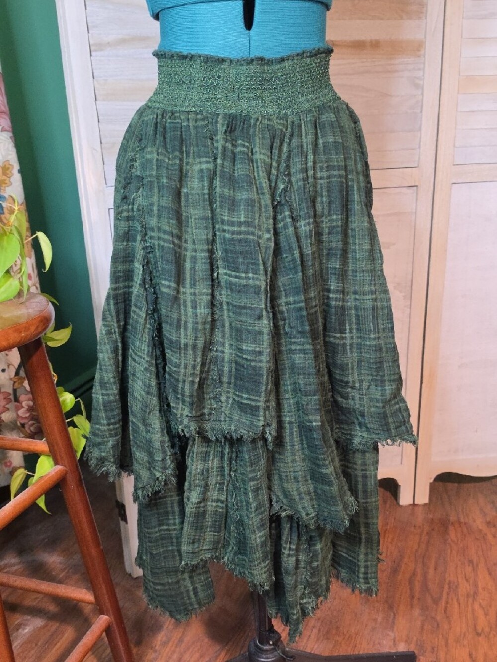 Free People FP One Averie Maxi Skirt Large Green Plaid - Picture 5 of 7